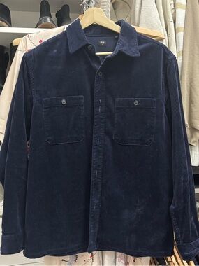 UNIQLO Navy Corduroy Button-Up Shirt Jacket
